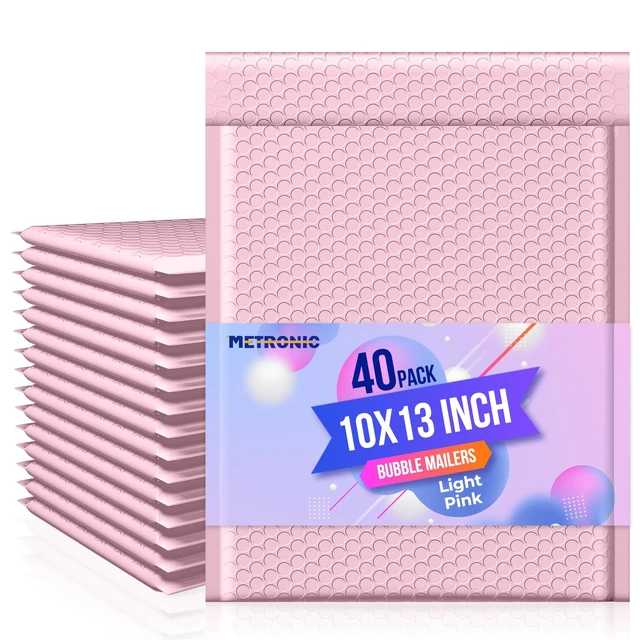 Main image of Bubble Mailers 10x13" Padded Envelopes Light Pink 40 Pack Waterproof Poly Shipping Bags for Clothing,Self Seal Cushioning,Mailing Pouches for Books,Jewelry,Makeup Supplies,Opaque,Bulk