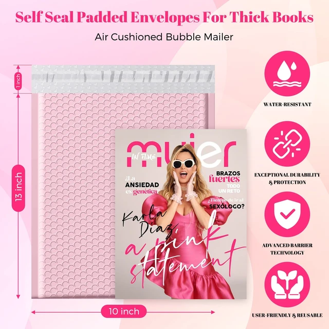 Alt view image 2 of 7 - Bubble Mailers 10x13" Padded Envelopes Light Pink 40 Pack Waterproof Poly Shipping Bags for Clothing,Self Seal Cushioning,Mailing Pouches for Books,Jewelry,Makeup Supplies,Opaque,Bulk