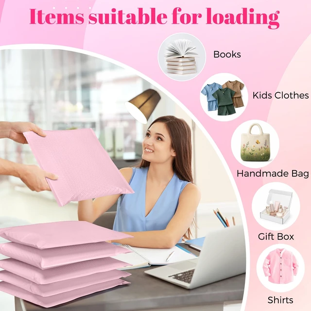 Alt view image 3 of 7 - Bubble Mailers 10x13" Padded Envelopes Light Pink 40 Pack Waterproof Poly Shipping Bags for Clothing,Self Seal Cushioning,Mailing Pouches for Books,Jewelry,Makeup Supplies,Opaque,Bulk