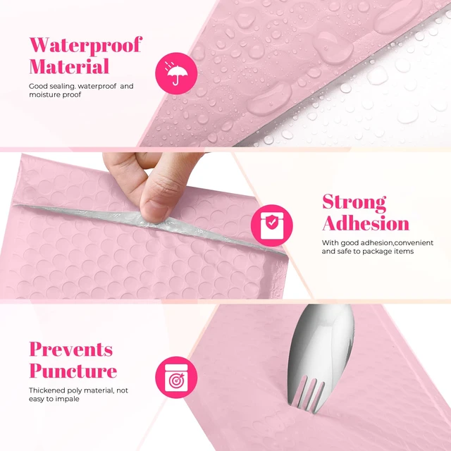 Alt view image 4 of 7 - Bubble Mailers 10x13" Padded Envelopes Light Pink 40 Pack Waterproof Poly Shipping Bags for Clothing,Self Seal Cushioning,Mailing Pouches for Books,Jewelry,Makeup Supplies,Opaque,Bulk