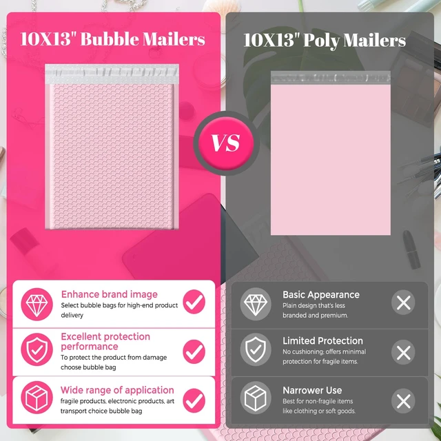 Alt view image 7 of 7 - Bubble Mailers 10x13" Padded Envelopes Light Pink 40 Pack Waterproof Poly Shipping Bags for Clothing,Self Seal Cushioning,Mailing Pouches for Books,Jewelry,Makeup Supplies,Opaque,Bulk