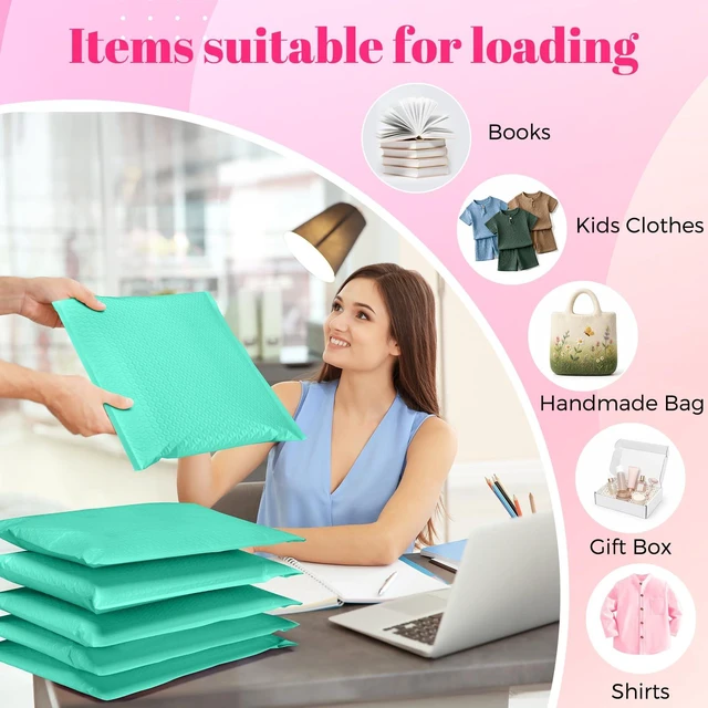 Alt view image 3 of 7 - Bubble Mailers 10x13" Padded Envelopes Teal 40 Pack Waterproof Poly Shipping Bags for Clothing,Self Seal Cushioning,Mailing Pouches for Shipping Books,Jewelry,Makeup Supplies,Opaque,Bulk
