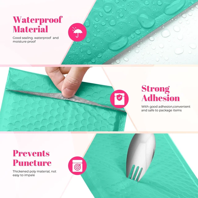 Alt view image 4 of 7 - Bubble Mailers 10x13" Padded Envelopes Teal 40 Pack Waterproof Poly Shipping Bags for Clothing,Self Seal Cushioning,Mailing Pouches for Shipping Books,Jewelry,Makeup Supplies,Opaque,Bulk