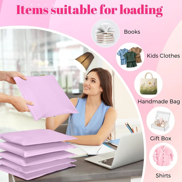 Alt view image 3 of 7 - Bubble Mailers 10x13" Padded Envelopes Lavender Purple 40 Pack Poly Shipping Bags for Clothing,Waterproof Self Seal Cushioning,Mailing Pouches for Books,Jewelry,Makeup Supplies,#000,Bulk