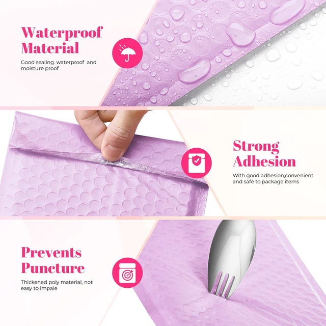 Alt view image 4 of 7 - Bubble Mailers 10x13" Padded Envelopes Lavender Purple 40 Pack Poly Shipping Bags for Clothing,Waterproof Self Seal Cushioning,Mailing Pouches for Books,Jewelry,Makeup Supplies,#000,Bulk