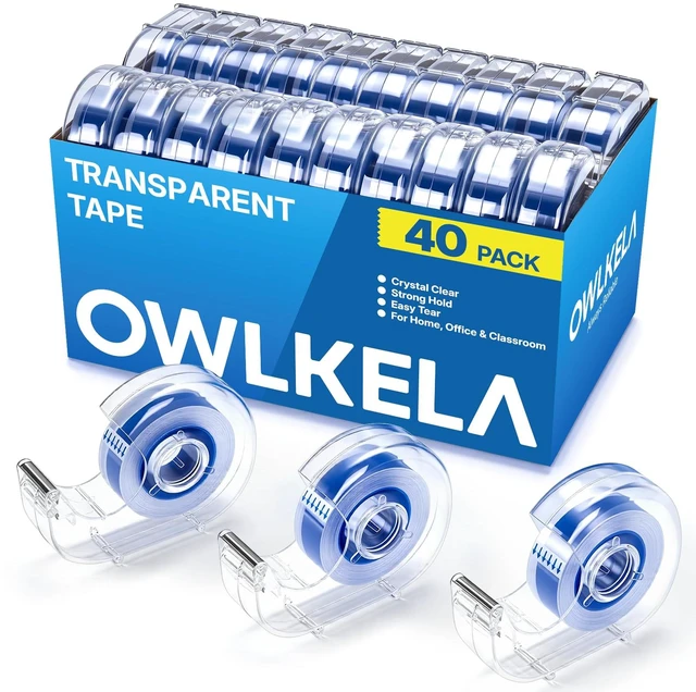 Main image of 40 Pcs Clear Tape Dispensers, 1 Inch Blue Core Refillable Dispensers, Transparent Tape, 0.7" x 27 yds Per Roll, Ideal for School, Office, Gift Wrapping and Craft