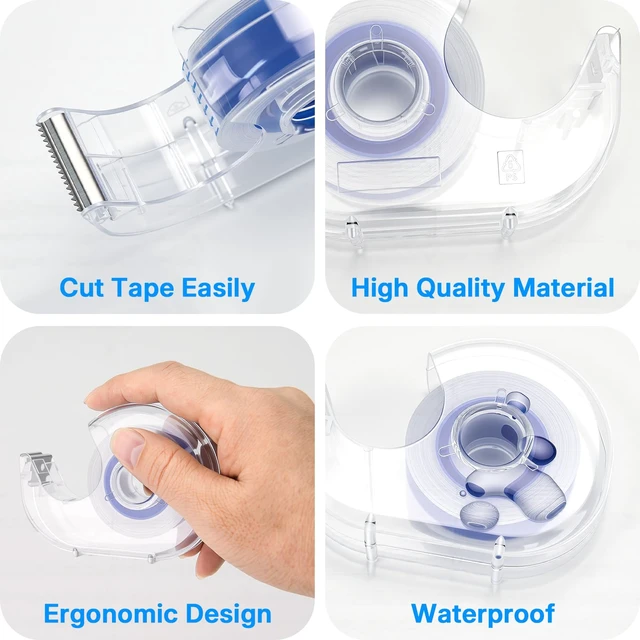 Alt view image 3 of 7 - 40 Pcs Clear Tape Dispensers, 1 Inch Blue Core Refillable Dispensers, Transparent Tape, 0.7" x 27 yds Per Roll, Ideal for School, Office, Gift Wrapping and Craft