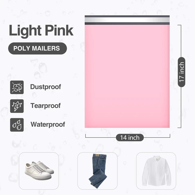 Alt view image 2 of 7 - Large Poly Mailers 14x17 Inch Light Pink 100 Pack Shipping Bags Self Seal Adhesive Waterproof Tear Proof Mailers Poly Bags Strong Mailing Envelopes Packing for Clothes Books Accessories