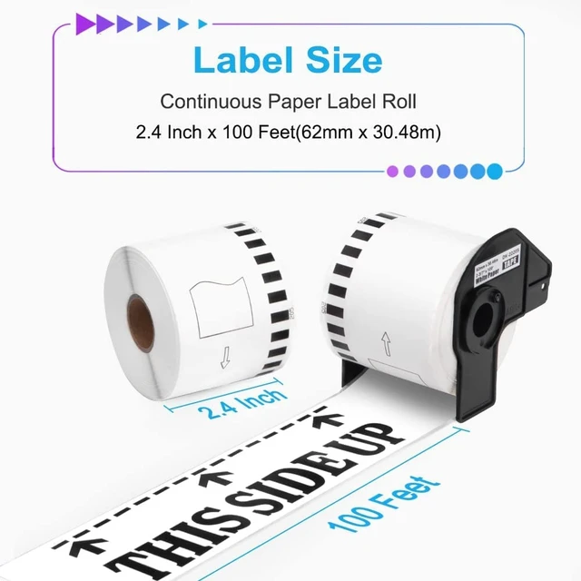 Alt view image 5 of 7 - Comaptible with Brother Removable DK-4205 Continous Label Roll DK4205 Work with QL serise Printer QL 600 700 QL820nwb, 2.4" x 100', Black on White, 5 white paper rolls + 1 frame
