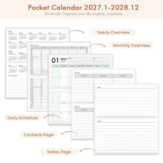 Alt view image 2 of 7 - Pocket Calendar 2027-2028 for Purse, Small Pocket Planner 2027-2028 for Purse 3.5×6.5In,24 Month Organizer from Jan 2027- December 2028 Mini Planner with Pvc Cover for Organizing & Planning