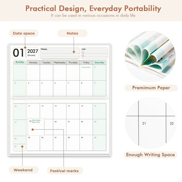 Alt view image 6 of 7 - Pocket Calendar 2027-2028 for Purse, Small Pocket Planner 2027-2028 for Purse 3.5×6.5In,24 Month Organizer from Jan 2027- December 2028 Mini Planner with Pvc Cover for Organizing & Planning