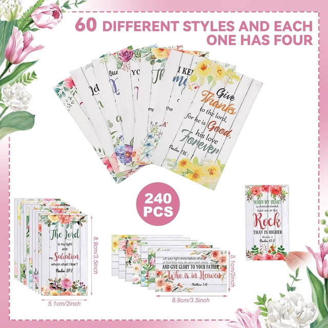 Alt view image 2 of 7 - 240 Pcs Bible Verse Cards bulk with Full Scripture, Flower Style Mini Prayer Cards, with Assorted Motivational Inspirational Gospels Quote, for Friend Religious Christian Gift, for Women Men