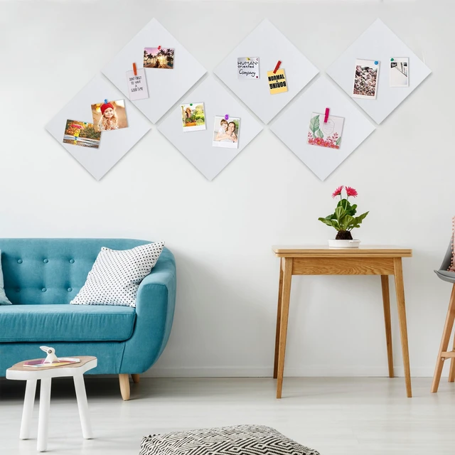 Alt view image 3 of 7 - White Cork Bulletin Board 12x12, 1/2" Thick Felt Cork Board Tiles 6 Pack, Small Square Pin Board for Wall, Self Adhesive Corkboards with 60 Push Pin Wood Clips for School, Home & Office