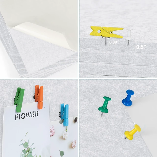 Alt view image 5 of 7 - White Cork Bulletin Board 12x12, 1/2" Thick Felt Cork Board Tiles 6 Pack, Small Square Pin Board for Wall, Self Adhesive Corkboards with 60 Push Pin Wood Clips for School, Home & Office