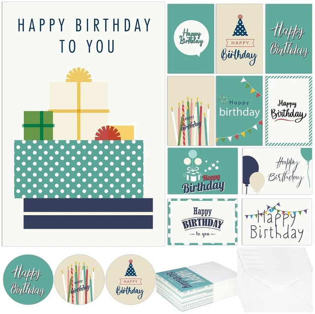 Main image of 200 Pack Happy Birthday Card Assorted Bulk with Blank Envelopes and Stickers 4 x 6 Inches Greeting Blank Happy Birthday Cards for Men Women Adults Kids, 20 Styles(Elegant Style)