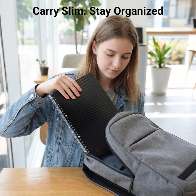 Alt view image 6 of 6 - Smart Ring Binder Notebooks, 2 Pcs B5 Refillable Notebook, 8mm Ruled, 20 Sheets Each, Plus Extra 50 Sheets 5x5 Graph Loose Leaf Paper, 25 Sheet Capacity, Ideal for School & Work, Black & White
