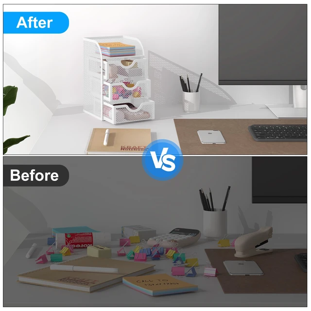 Alt view image 4 of 7 - Mesh Desk Organizer with 3 Drawer Office Desktop Organizers and Accessories Stationery Caddy for Office, Home, Students, White