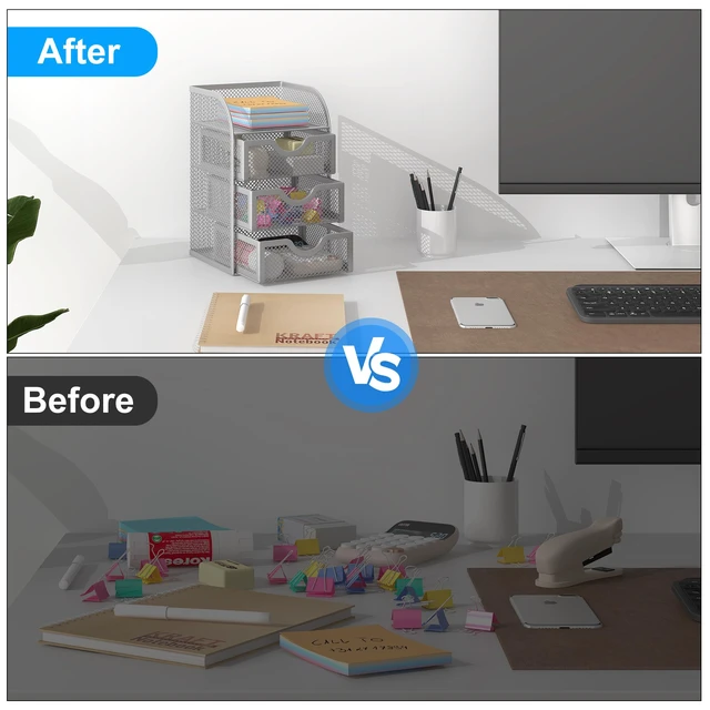 Alt view image 4 of 7 - Mesh Desk Organizer with 3 Drawer Office Desktop Organizers and Accessories Stationery Caddy for Office, Home, Students, Silver