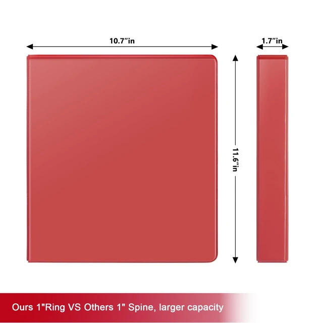 Alt view image 2 of 7 - Heavy Sturdy 1 Inch Slant-D Ring 3 Ring Binder with Clear View Cover 1"Heavy Duty Slant-D Ring,PVC-Free 2.4mm Board,Holds 225 Letter Sheets,Commercial Bulk for Corporate Offices,6 Pack (Red)