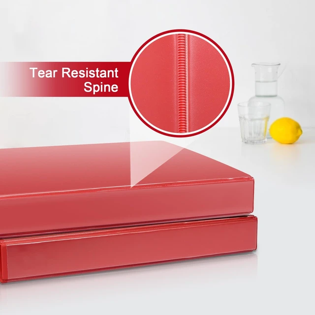 Alt view image 3 of 7 - Heavy Sturdy 1 Inch Slant-D Ring 3 Ring Binder with Clear View Cover 1"Heavy Duty Slant-D Ring,PVC-Free 2.4mm Board,Holds 225 Letter Sheets,Commercial Bulk for Corporate Offices,6 Pack (Red)