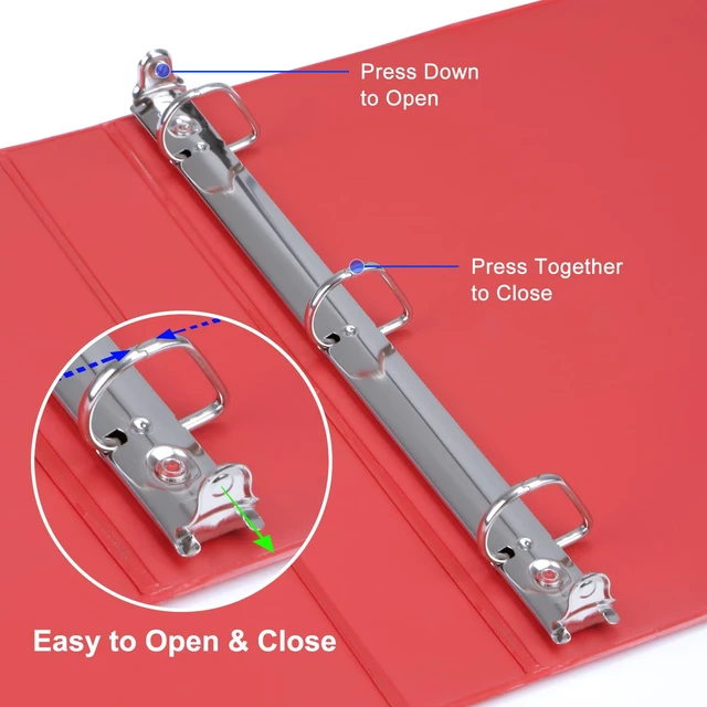 Alt view image 4 of 7 - Heavy Sturdy 1 Inch Slant-D Ring 3 Ring Binder with Clear View Cover 1"Heavy Duty Slant-D Ring,PVC-Free 2.4mm Board,Holds 225 Letter Sheets,Commercial Bulk for Corporate Offices,6 Pack (Red)