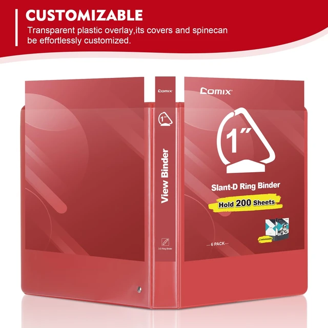 Alt view image 5 of 7 - Heavy Sturdy 1 Inch Slant-D Ring 3 Ring Binder with Clear View Cover 1"Heavy Duty Slant-D Ring,PVC-Free 2.4mm Board,Holds 225 Letter Sheets,Commercial Bulk for Corporate Offices,6 Pack (Red)