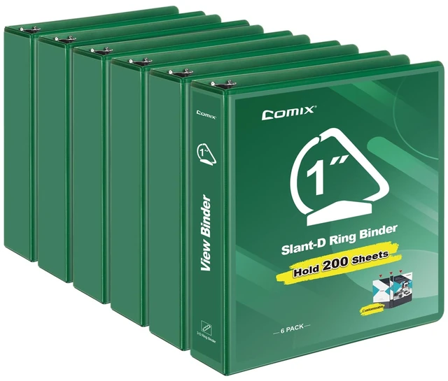 Main image of Heavy Sturdy 1 Inch Slant-D Ring 3 Ring Binder with Clear View Cover 1"Heavy Duty Slant-D Ring,PVC-Free 2.4mm Board,Holds 225 Letter Sheets,Commercial Bulk for Corporate Offices,6 Pack (Green)