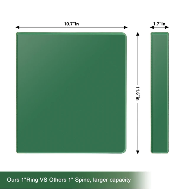 Alt view image 2 of 7 - Heavy Sturdy 1 Inch Slant-D Ring 3 Ring Binder with Clear View Cover 1"Heavy Duty Slant-D Ring,PVC-Free 2.4mm Board,Holds 225 Letter Sheets,Commercial Bulk for Corporate Offices,6 Pack (Green)