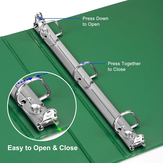 Alt view image 4 of 7 - Heavy Sturdy 1 Inch Slant-D Ring 3 Ring Binder with Clear View Cover 1"Heavy Duty Slant-D Ring,PVC-Free 2.4mm Board,Holds 225 Letter Sheets,Commercial Bulk for Corporate Offices,6 Pack (Green)