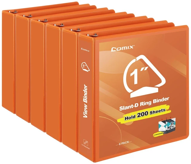 Main image of Heavy Sturdy 1 Inch Slant-D Ring 3 Ring Binder with Clear View Cover 1"Heavy Duty Slant-D Ring,PVC-Free 2.4mm Board,Holds 225 Letter Sheets,Commercial Bulk for Corporate Offices,6 Pack (Orange)