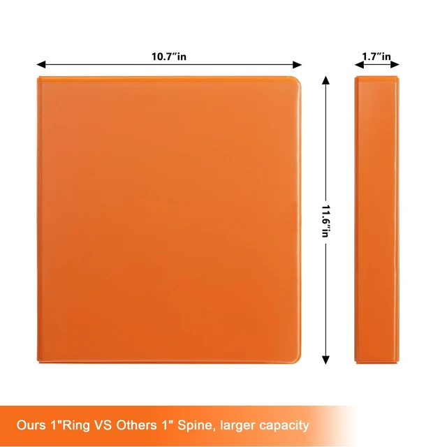 Alt view image 2 of 7 - Heavy Sturdy 1 Inch Slant-D Ring 3 Ring Binder with Clear View Cover 1"Heavy Duty Slant-D Ring,PVC-Free 2.4mm Board,Holds 225 Letter Sheets,Commercial Bulk for Corporate Offices,6 Pack (Orange)