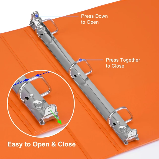 Alt view image 4 of 7 - Heavy Sturdy 1 Inch Slant-D Ring 3 Ring Binder with Clear View Cover 1"Heavy Duty Slant-D Ring,PVC-Free 2.4mm Board,Holds 225 Letter Sheets,Commercial Bulk for Corporate Offices,6 Pack (Orange)