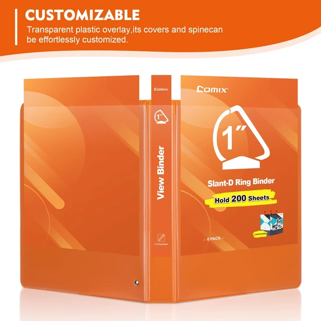 Alt view image 5 of 7 - Heavy Sturdy 1 Inch Slant-D Ring 3 Ring Binder with Clear View Cover 1"Heavy Duty Slant-D Ring,PVC-Free 2.4mm Board,Holds 225 Letter Sheets,Commercial Bulk for Corporate Offices,6 Pack (Orange)