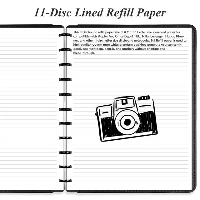Alt view image 2 of 7 - (3-Pack) Letter Size Discbound Refill Paper, 11 Disc Paper Refill for Note-Taking System Discbound Planner, 300Sheets / 600Pages Discbound Paper, 100gsm, White, 8.5'' x 11''