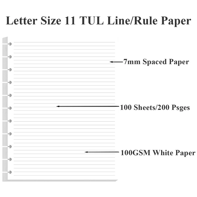 Alt view image 3 of 7 - (3-Pack) Letter Size Discbound Refill Paper, 11 Disc Paper Refill for Note-Taking System Discbound Planner, 300Sheets / 600Pages Discbound Paper, 100gsm, White, 8.5'' x 11''