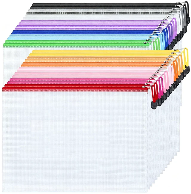 Main image of 30 Pack Large Mesh Zipper Pouch Bags, 15 Colors A3 Size (16.7x12 in) Multi-use Zipper Pouches for Organizing, Board Game Storage & Puzzle Storage, Toy Organizer Bags, Travel Bag Organizer