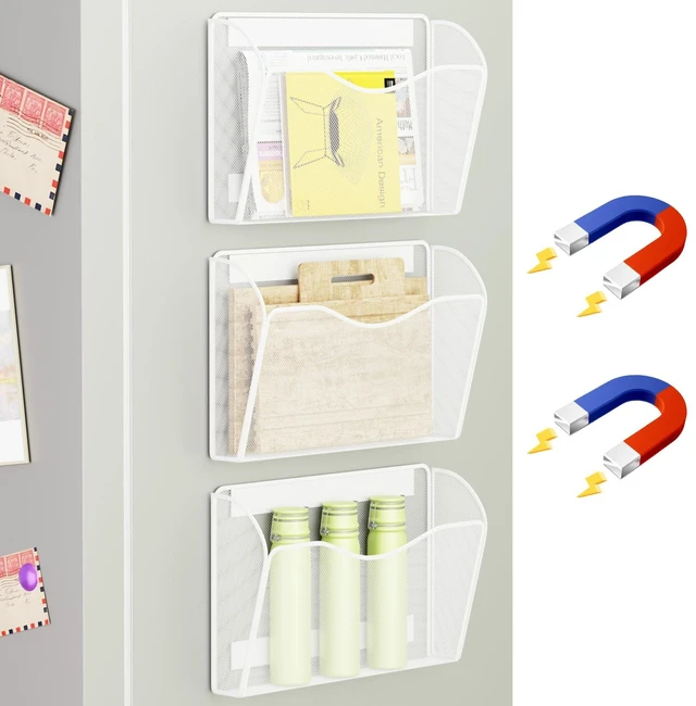 Main image of Magnetic File Holder - Heavy Duty Wall File Organizer for Refrigerator & Whiteboard - Strong Magnet Mail Holder & Magazine Rack, No Drilling Document Storage Basket for Office Cabinet