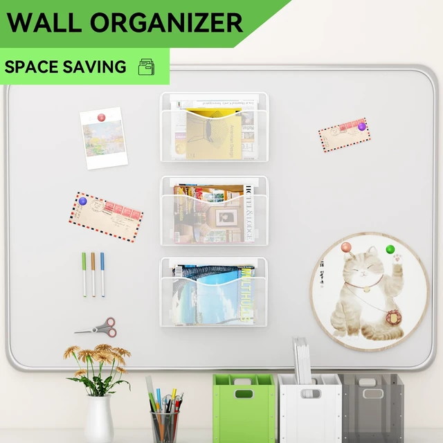 Alt view image 2 of 7 - Magnetic File Holder - Heavy Duty Wall File Organizer for Refrigerator & Whiteboard - Strong Magnet Mail Holder & Magazine Rack, No Drilling Document Storage Basket for Office Cabinet