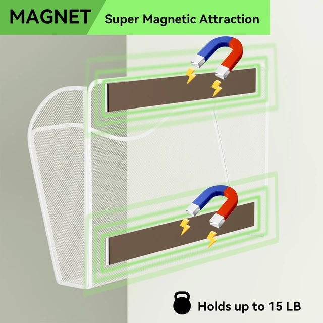 Alt view image 3 of 7 - Magnetic File Holder - Heavy Duty Wall File Organizer for Refrigerator & Whiteboard - Strong Magnet Mail Holder & Magazine Rack, No Drilling Document Storage Basket for Office Cabinet