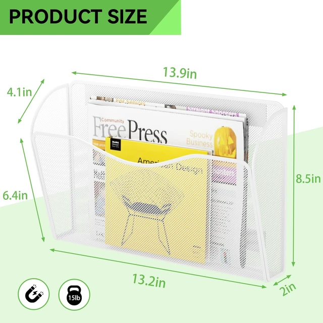 Alt view image 4 of 7 - Magnetic File Holder - Heavy Duty Wall File Organizer for Refrigerator & Whiteboard - Strong Magnet Mail Holder & Magazine Rack, No Drilling Document Storage Basket for Office Cabinet