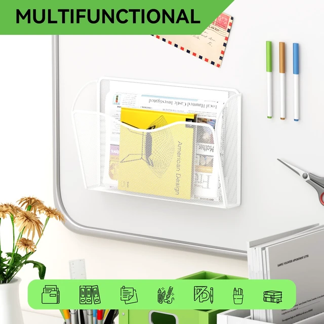 Alt view image 5 of 7 - Magnetic File Holder - Heavy Duty Wall File Organizer for Refrigerator & Whiteboard - Strong Magnet Mail Holder & Magazine Rack, No Drilling Document Storage Basket for Office Cabinet