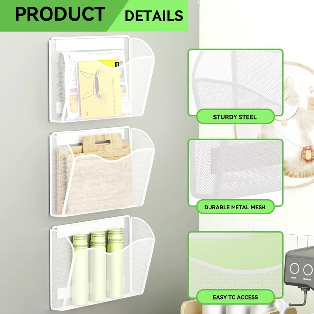 Alt view image 7 of 7 - Magnetic File Holder - Heavy Duty Wall File Organizer for Refrigerator & Whiteboard - Strong Magnet Mail Holder & Magazine Rack, No Drilling Document Storage Basket for Office Cabinet