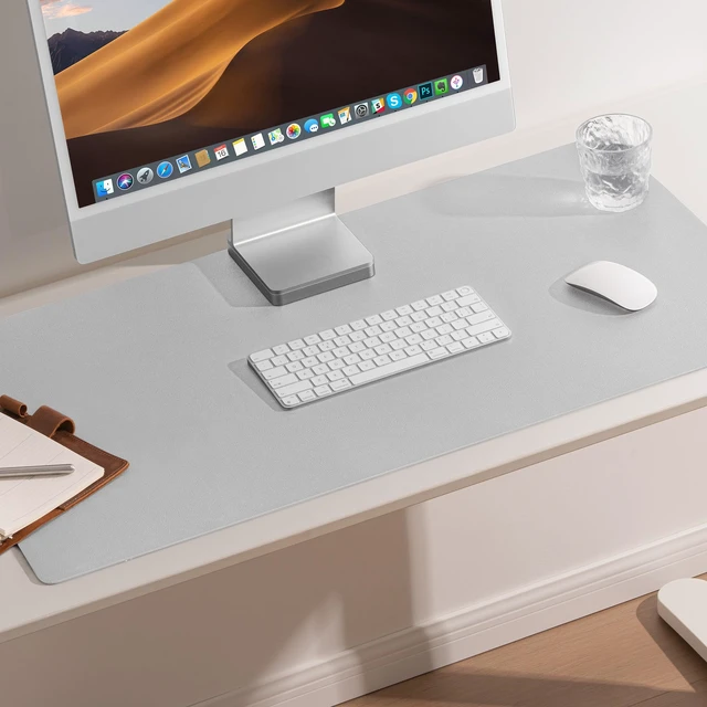 Alt view image 5 of 6 - Leather Desk Blotter Pad 36 x 20 Inches, Flat, Non-Slip, Waterproof, Gray