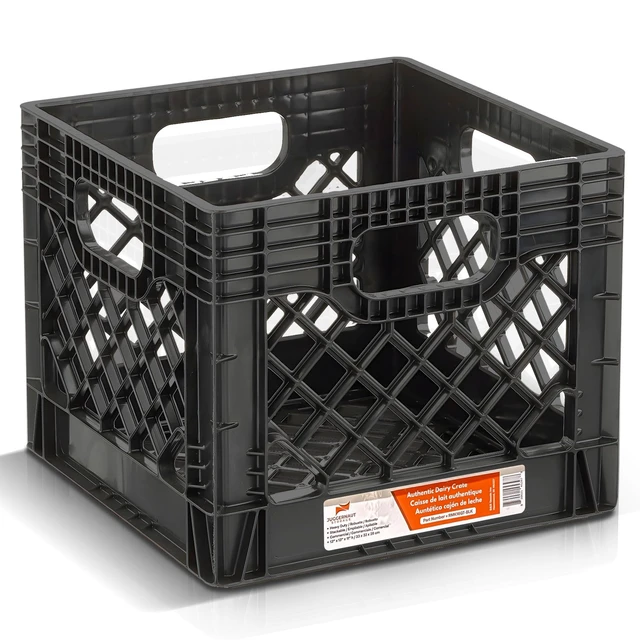 Alt view image 4 of 7 - 2-Pack Stackable Heavy Duty Milk Crates, Handles, 16 Qt Organizing Plastic Crate Basket for Grocery Shopping, Home Supplies, and Bathroom Accessories, Black