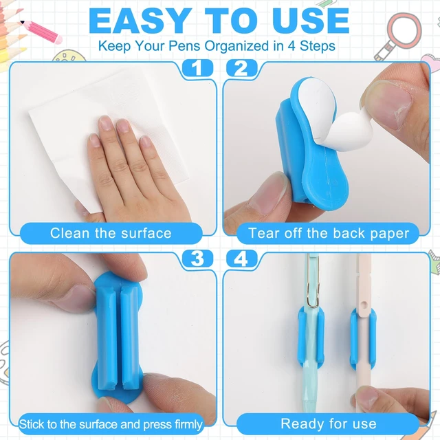 Alt view image 3 of 7 - 48 Pack Adhesive Silicone Pencil Holders Bulk for Desk,Wave,Blue Flexible Pen Holder, Marker Organizer Clipboard, Classroom School Office Supplies, Teacher Stationery Accessories