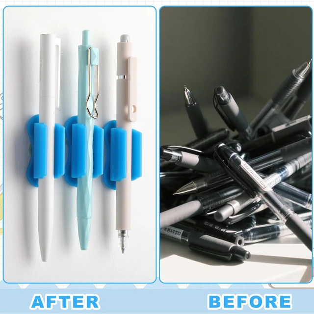 Alt view image 5 of 7 - 48 Pack Adhesive Silicone Pencil Holders Bulk for Desk,Wave,Blue Flexible Pen Holder, Marker Organizer Clipboard, Classroom School Office Supplies, Teacher Stationery Accessories