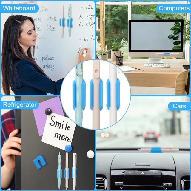 Alt view image 6 of 7 - 48 Pack Adhesive Silicone Pencil Holders Bulk for Desk,Wave,Blue Flexible Pen Holder, Marker Organizer Clipboard, Classroom School Office Supplies, Teacher Stationery Accessories