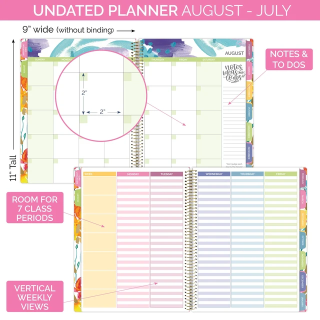 Alt view image 3 of 7 - New Undated Academic Year Teacher Planner & Calendar with Frosted Protective Cover - 7 Period Lesson Plan Organizer Book (9" x 11") - Teacher with a Plan