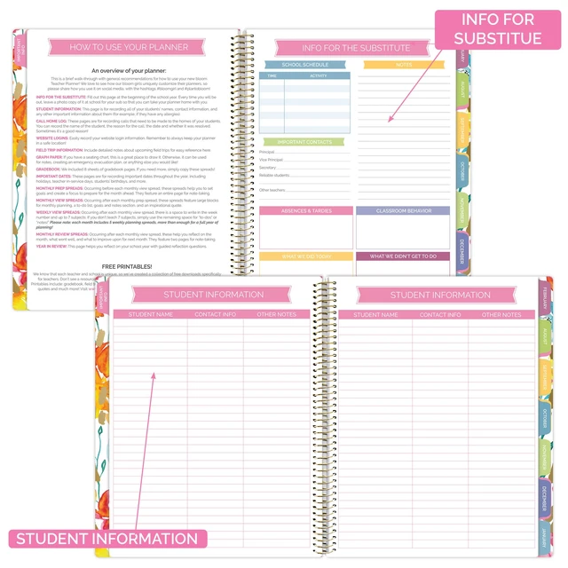 Alt view image 4 of 7 - New Undated Academic Year Teacher Planner & Calendar with Frosted Protective Cover - 7 Period Lesson Plan Organizer Book (9" x 11") - Teacher with a Plan