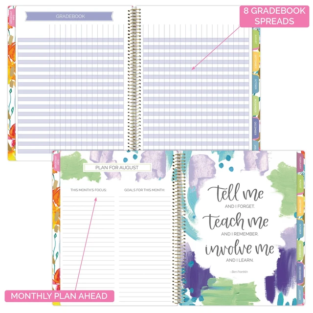 Alt view image 6 of 7 - New Undated Academic Year Teacher Planner & Calendar with Frosted Protective Cover - 7 Period Lesson Plan Organizer Book (9" x 11") - Teacher with a Plan
